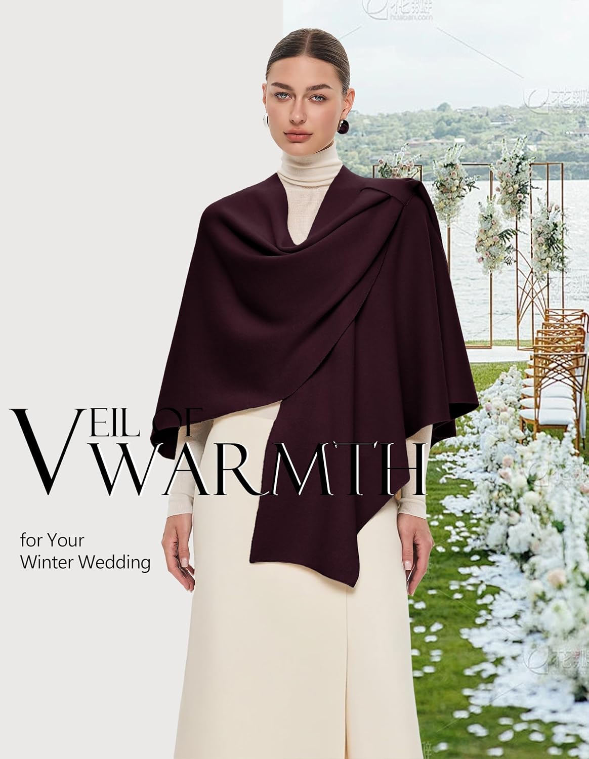 PULI Womens Large Cross Front Poncho Sweater Wrap Topper Knitted Elegant Shawls Cape for Fall Winter