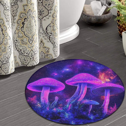 Machine Washable Modern Round Area Rug, Room Sofa Yoga Soft Round Carpet, Home Decor Non Slip Kitchen Office Circle Rug Trippy Rainbow Mushroom Tie Dye Art, 60inch