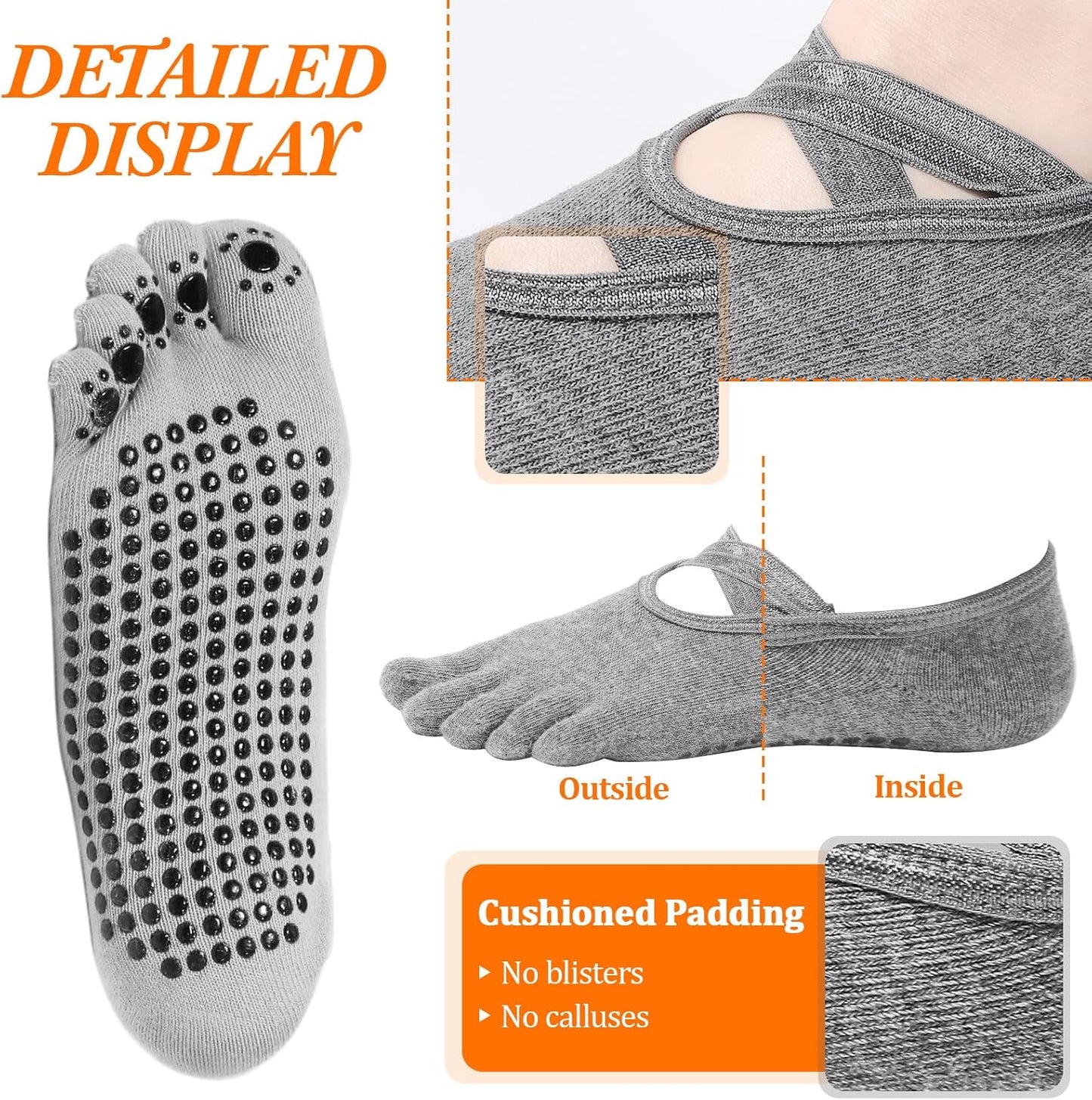 SATINIOR 7 Pairs Yoga Toe Socks with Grip Women Non Slip Sticky Full Toe Socks for Pilates, Ballet, Dance, Barefoot (Multi Colors)
