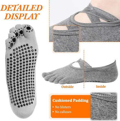 SATINIOR 7 Pairs Yoga Toe Socks with Grip Women Non Slip Sticky Full Toe Socks for Pilates, Ballet, Dance, Barefoot (Multi Colors)