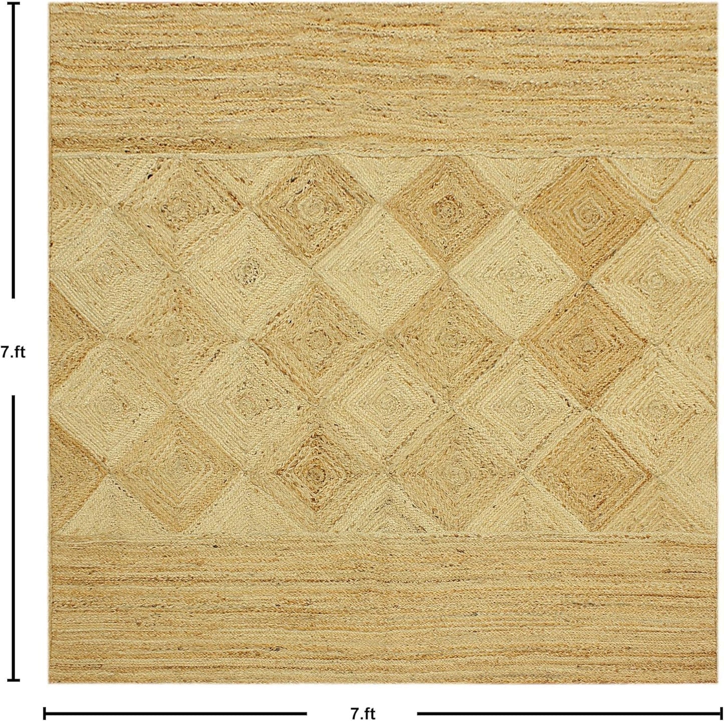 Scalloped Edge Kilim Rug 3' Square Rug Beige & Multicolor Cape Cod Design Carpet Thick 0.27 inches Hand Braided Jute Flatweave Indoor Outdoor Use Rugs for Bedroom, Kitche, Yoga Mat
