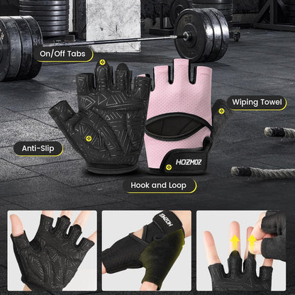 HOZMOZ Ventilated Weight Lifting Gloves, Thick Padded Workout Gym Gloves with Full Palm Protection & Grip & Shock Absorption for Women & Men's Fitness Exercise Training