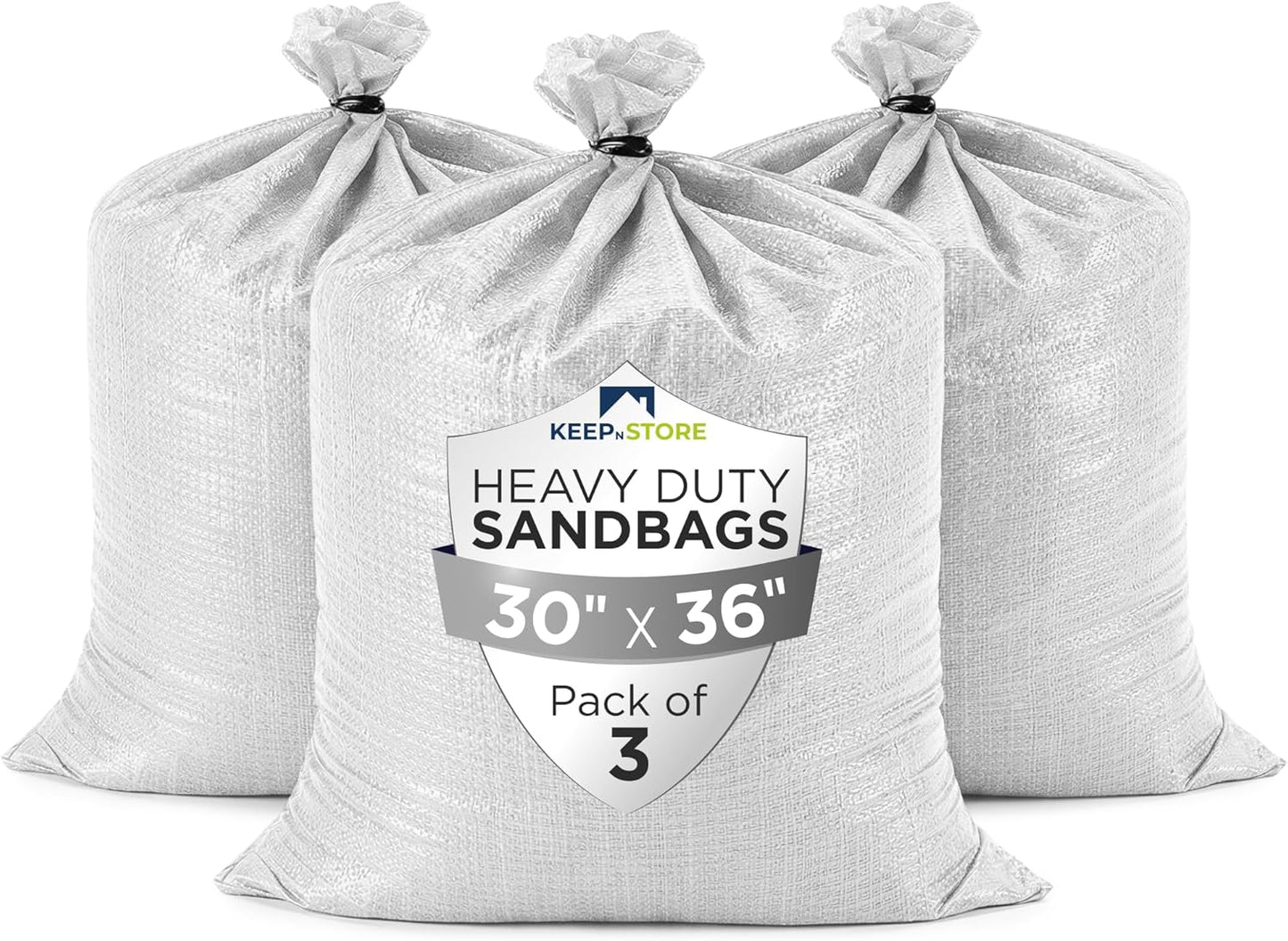 Heavy Duty Sand Bags Pack of 3, White Empty Sandbags with Built-In Ties, Woven Polypropylene UV Protection 1600 Hours, Fillable Sand Bags for Flood Control, Weight, 10x14 inches, 15 Pounds Volume