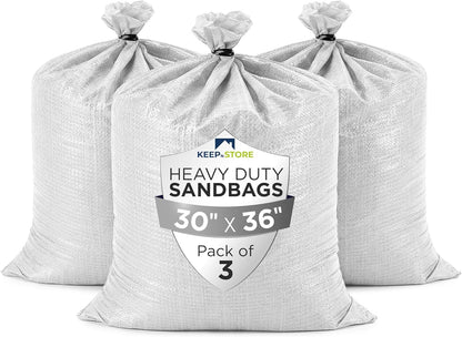 Heavy Duty Sand Bags Pack of 3, White Empty Sandbags with Built-In Ties, Woven Polypropylene UV Protection 1600 Hours, Fillable Sand Bags for Flood Control, Weight, 10x14 inches, 15 Pounds Volume