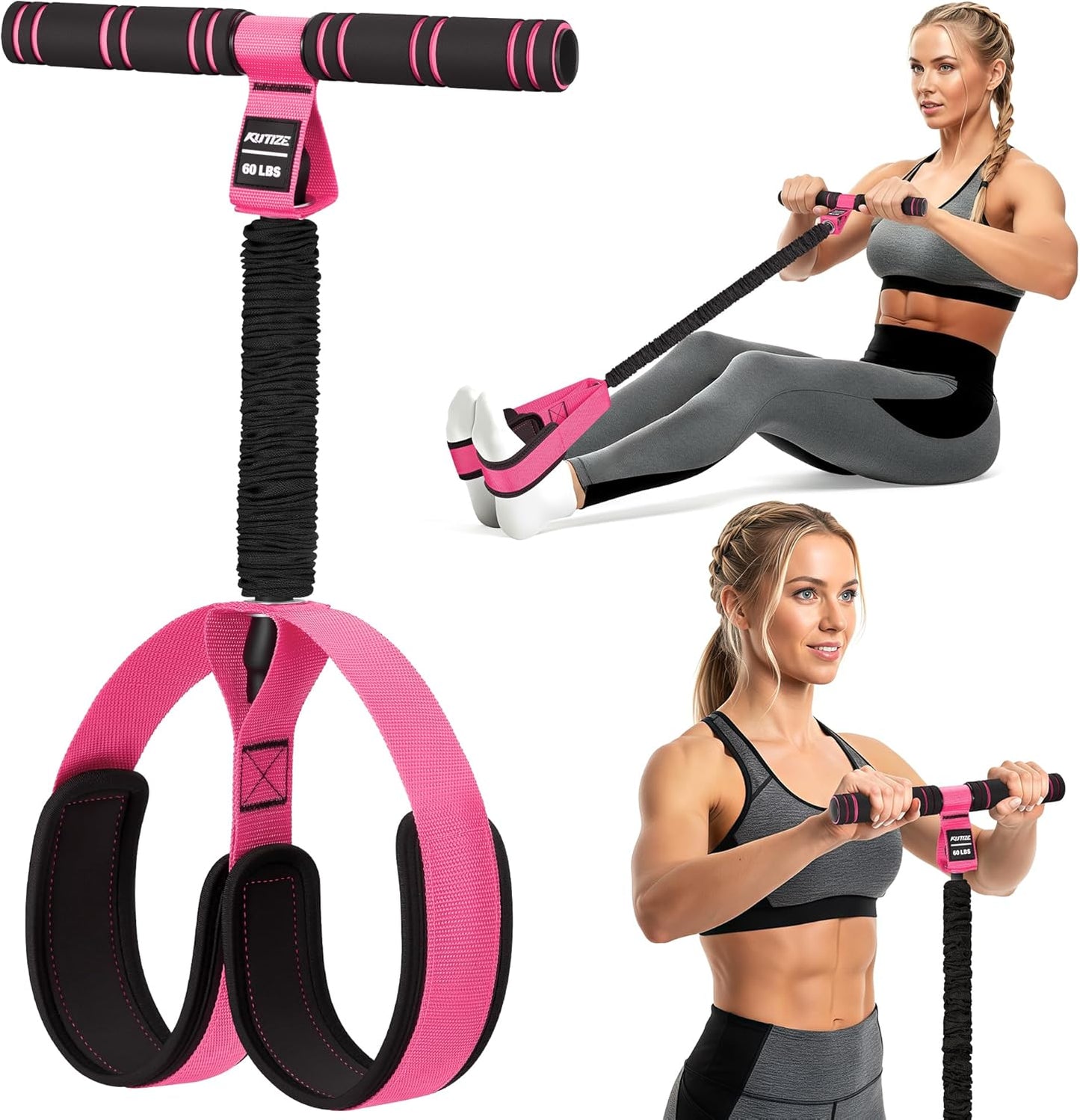 KUTIZE Multifunction Pedal Resistance Band with Handle, Upgraded Exercise Equipment with Soft Foot Pedal for Sit Up & Full-Body Home Gym Workouts, Core/ABS Training, Pilates, Yoga & Physical Therapy