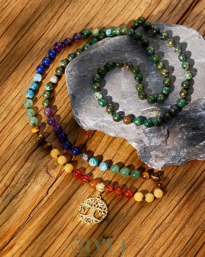 Bivei 108 Mala Beads Necklace Life Tree 7 Chakra Wrap Bracelet Real Healing Gemstone Yoga Meditation Hand Knotted Mala Prayer Bead Necklace