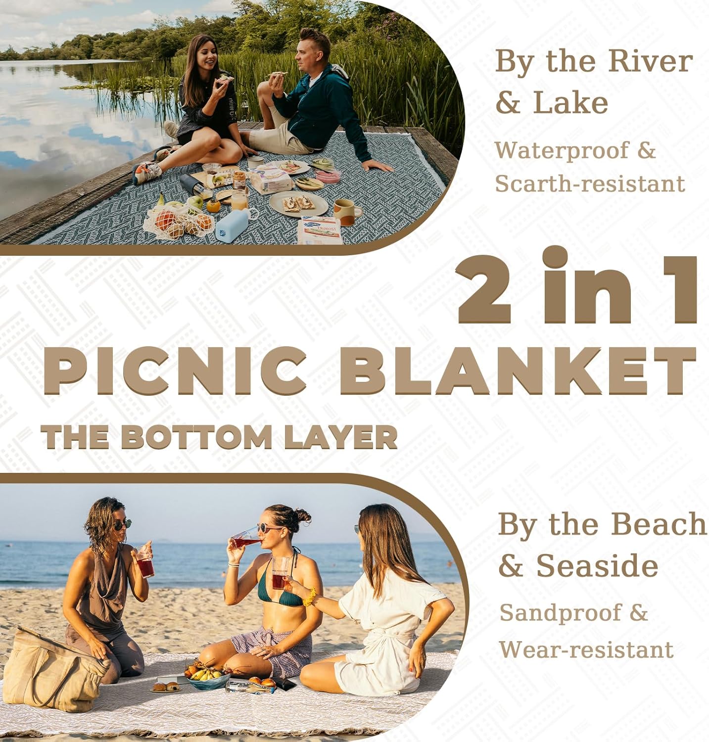 Genovega 2 in 1 Extra Large Rug Outdoor Picnic Blanket Waterproof Woven Boho Mat Giant Beach Towel Travel Essential Yoga Accessories Park Patio Lawn Garden Ground Music Festival Concert Must Have