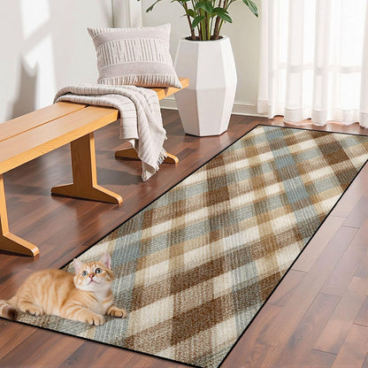 Runner Rug Washable 2x6 White Navy Blue Green Tartan Plaid Scottish Texture from Tartan Plaid Non-Slip Hallway Area Rug Indoor Outdoor Home Decor for Entryway Bathroom Kitchen Carpet Yoga Floor Mat