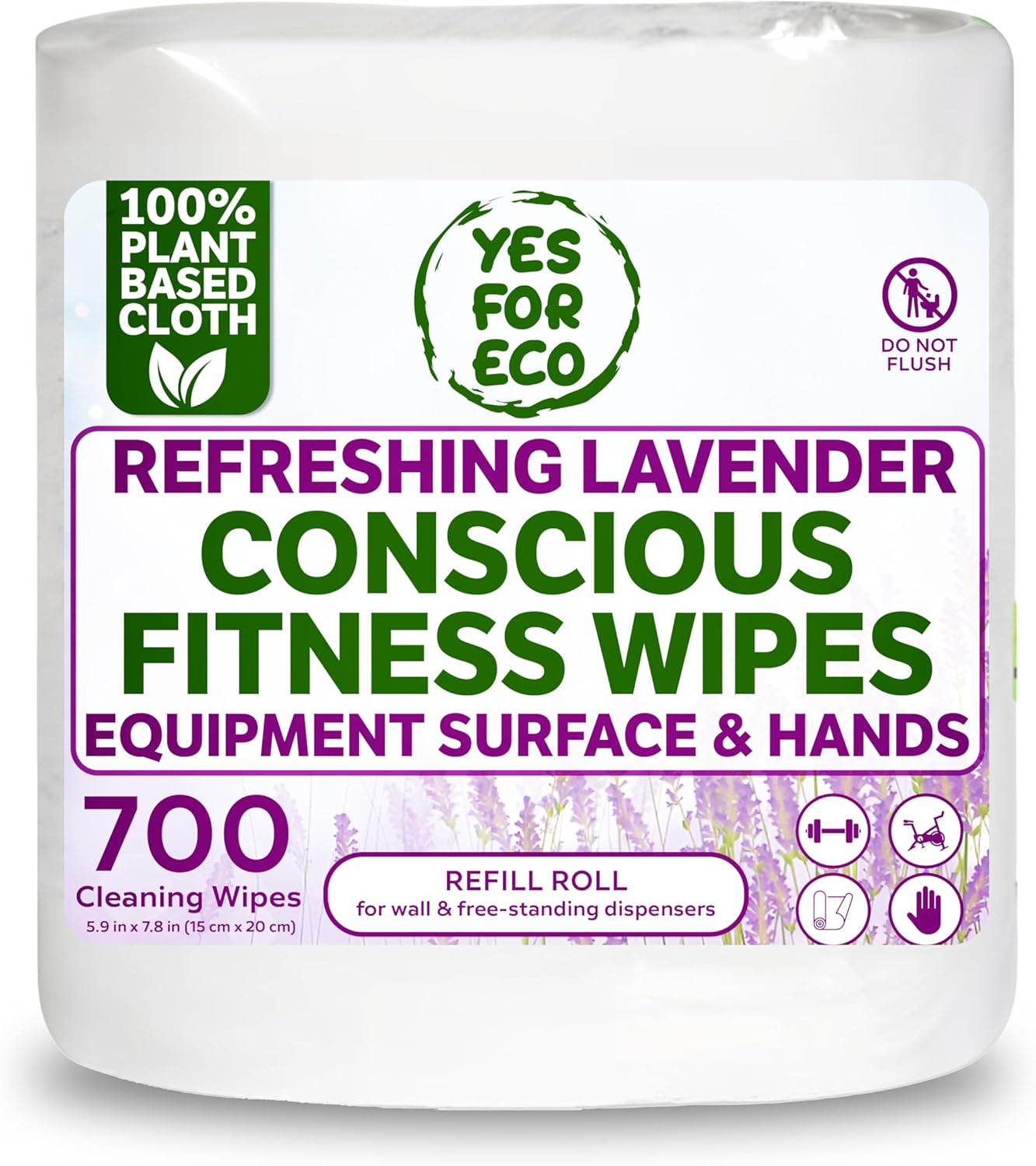 Plant-Based Eco-Conscious Fitness Wipes – 700 Count Refill + Reusable Dispenser Bucket | Infused with Lavender & Tea Tree Oil | All-Purpose Cleaning Wipes for Yoga, Pilates, and Gym Equipment
