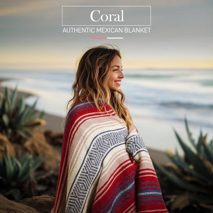 Hydration Nation Authentic Large Handwoven Mexican Blanket - Soft Yoga - Durable Serape - Lightweight Falsa, Beach, Camping, Picnic, Outdoor 70"x50" - Mandarin
