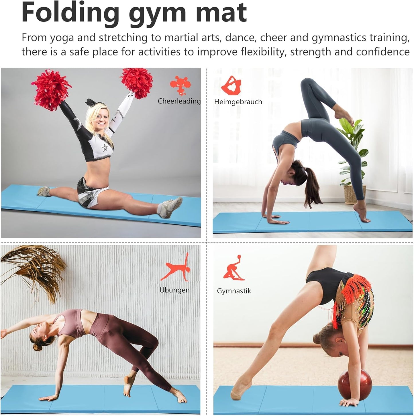 Yoga Mat Thick 2 Inch Workout Flooring for Home Gym - Exercise, Gymnastics, Tumbling, Pilates, Dance Equipment - Foldable Foam Play Mat for Kids and Adults