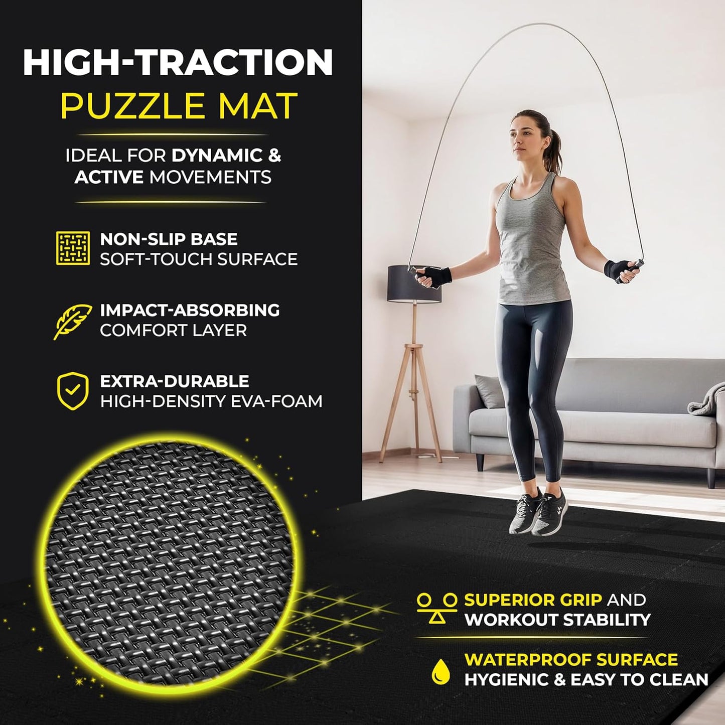 bemaxx Gym Mats Set - 18 pcs EVA Interlocking Foam Floor Tiles (12.6"x12.6"x0.4") 18sqft Protective Gym Flooring Sports Home Workout Exercise Mats Puzzle Garage Fitness Play-Room Pool Treadmill Bike