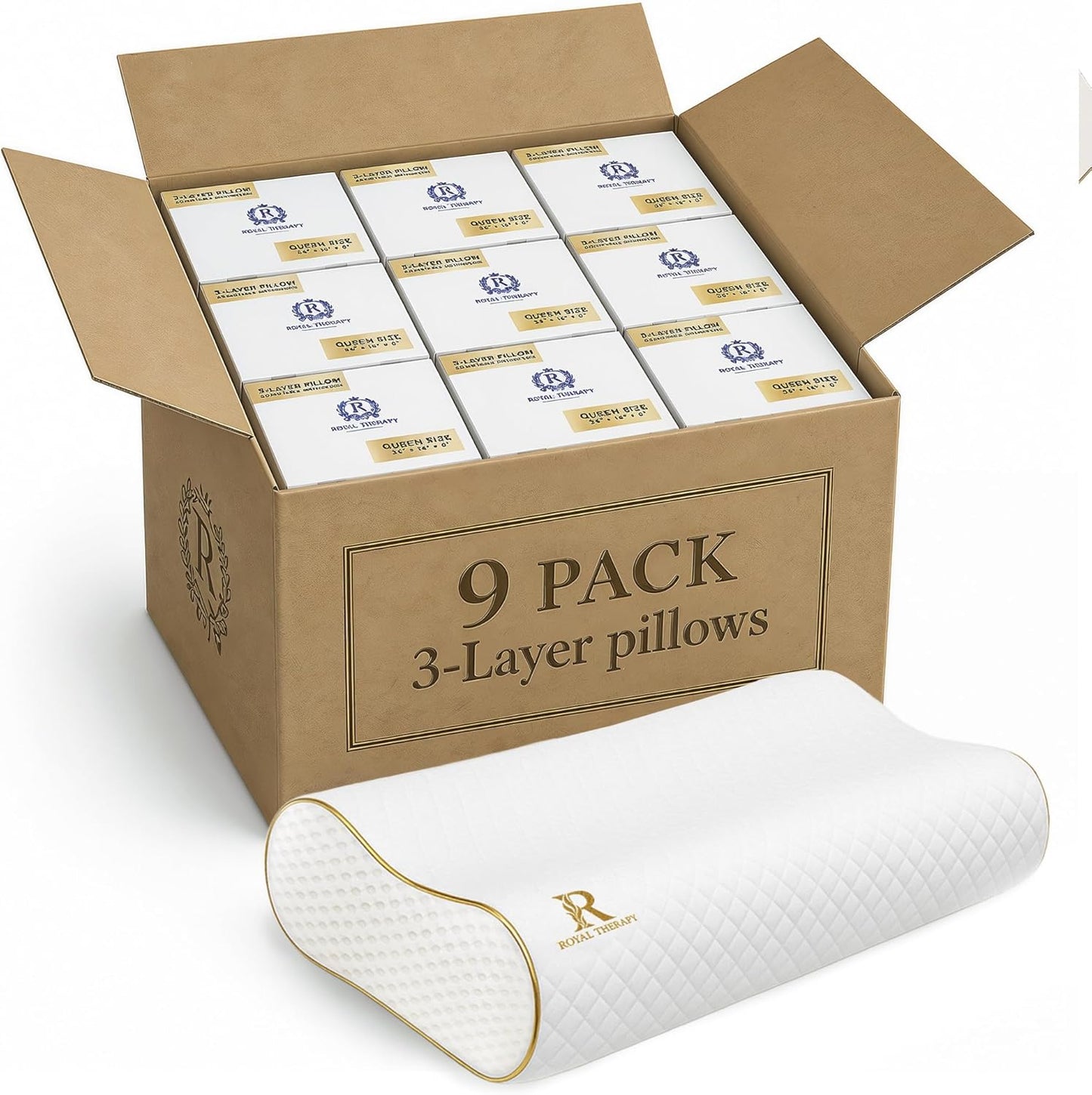 Royal Therapy Memory Foam Pillow, Queen Neck Pain Relief, Contour Cervical Pillow, for Neck and Shoulder Pain, Side, Back and Stomach Sleeper, 24x14x5 inches