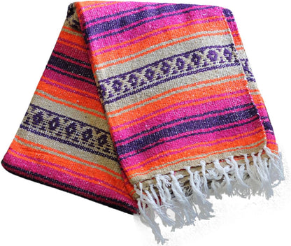Del Mex Classic Mexican Blanket, Large Authentic Woven Falsa Throw (70"x50"), Artisan Southwest Décor for Beach, Yoga, Outdoors (Lavender)