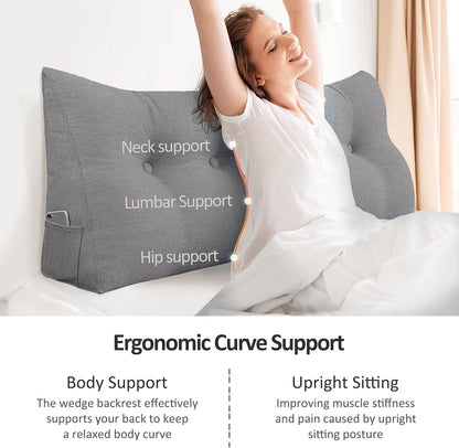 Cotton Linen Daybed Pillow Large Filled Triangular Soft Headboard Wedge Cushion Bed Backrest Positioning Support Reading Pillow for Adult Shoulder Lumbar Leg Bolster（Yellow, Small）