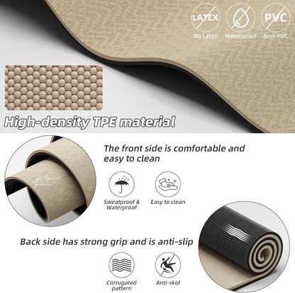 Large Yoga Mat 76"x 40"x10mm (2/5 inch) – Extra Thick & Wide, TPE Fitness Mat, Printed Non-Slip Exercise Mat with Carrying Strap for Men & Women, Pilates, Stretching, Fitness & Workout
