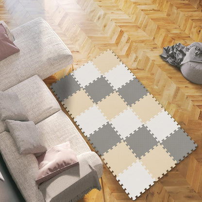 qqpp EVA Rubber 18 Tiles Interlocking Puzzle Foam Floor Mats - Baby Play Mat for Playing | Exercise Mat for Home Workout. White, Pink, Gray. QC-ACLb18N