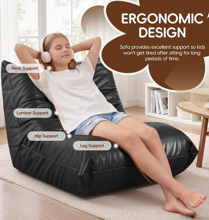 Hobestluk Giant Bean Bag Chair Lazy Floor Sofa, Memory Foam Fireside Sofa for Adults, Big Beanbag Faux Leather Armless Chair for Living Room Bedroom Dorm Office (Brown, Single)