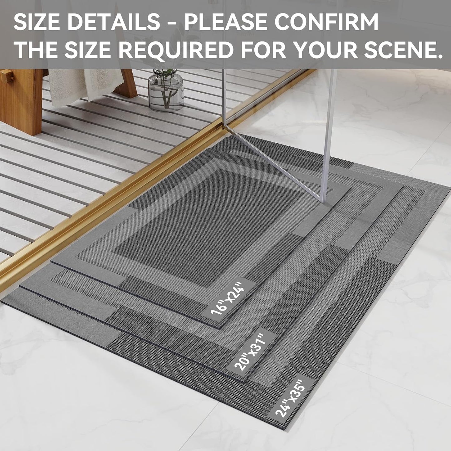 YDKGL Non Slip Long Bath Mat Bathroom Runner, Rubber Backing Ultra Thin Bathroom Rugs Fit Under Door Quick Dry Super Absorbent Washable Bath Rug Shower Mat for Bathtub Sink Floor, Dark Gray 17"x47"