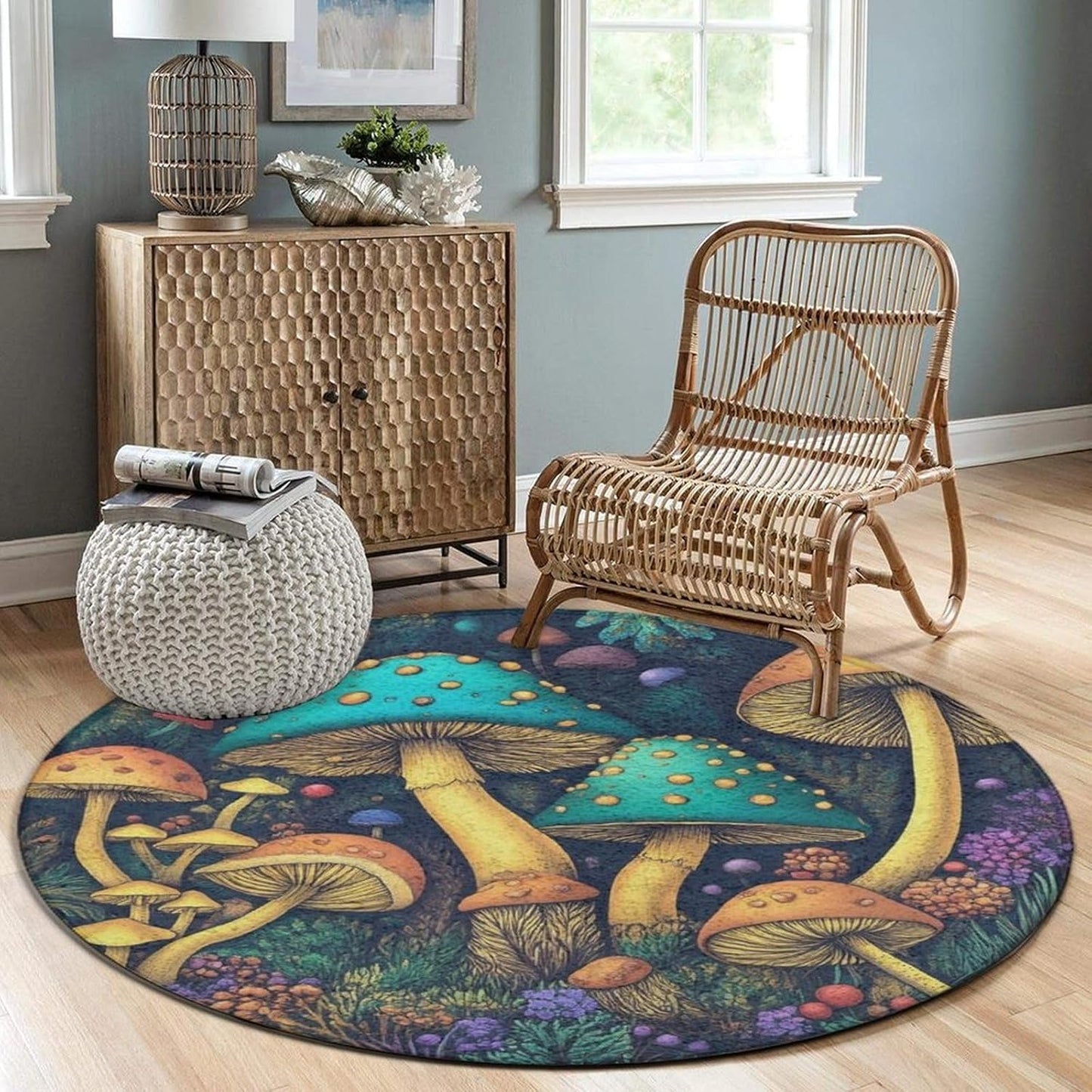Home Decor Non Slip Kitchen Office Circle Rug, Machine Washable Modern Round Area Rug, Room Sofa Yoga Soft Round Carpet Purple Galaxy Trippy Space Astronaut Art, 36inch