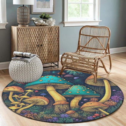 Home Decor Non Slip Kitchen Office Circle Rug, Machine Washable Modern Round Area Rug, Room Sofa Yoga Soft Round Carpet Purple Galaxy Trippy Space Astronaut Art, 36inch