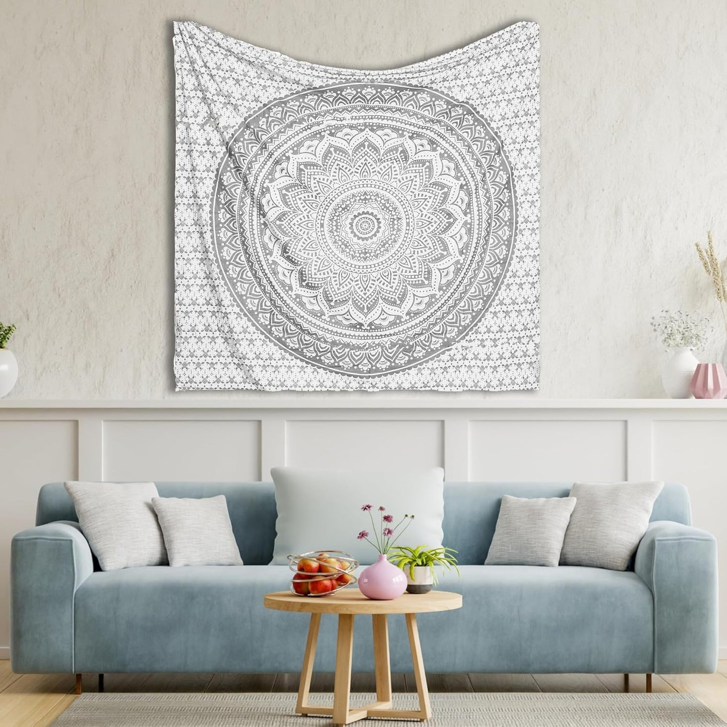 THE ART BOX Original Gold Tapestry Wall Hanging Mandala – Cotton Throw Tapestry – Boho Bedding White and Gold Medium Bedspread 54x60 Inches – Meditation & Yoga Rug Mat