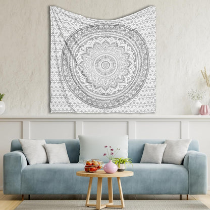 THE ART BOX Original Gold Tapestry Wall Hanging Mandala – Cotton Throw Tapestry – Boho Bedding White and Gold Medium Bedspread 54x60 Inches – Meditation & Yoga Rug Mat