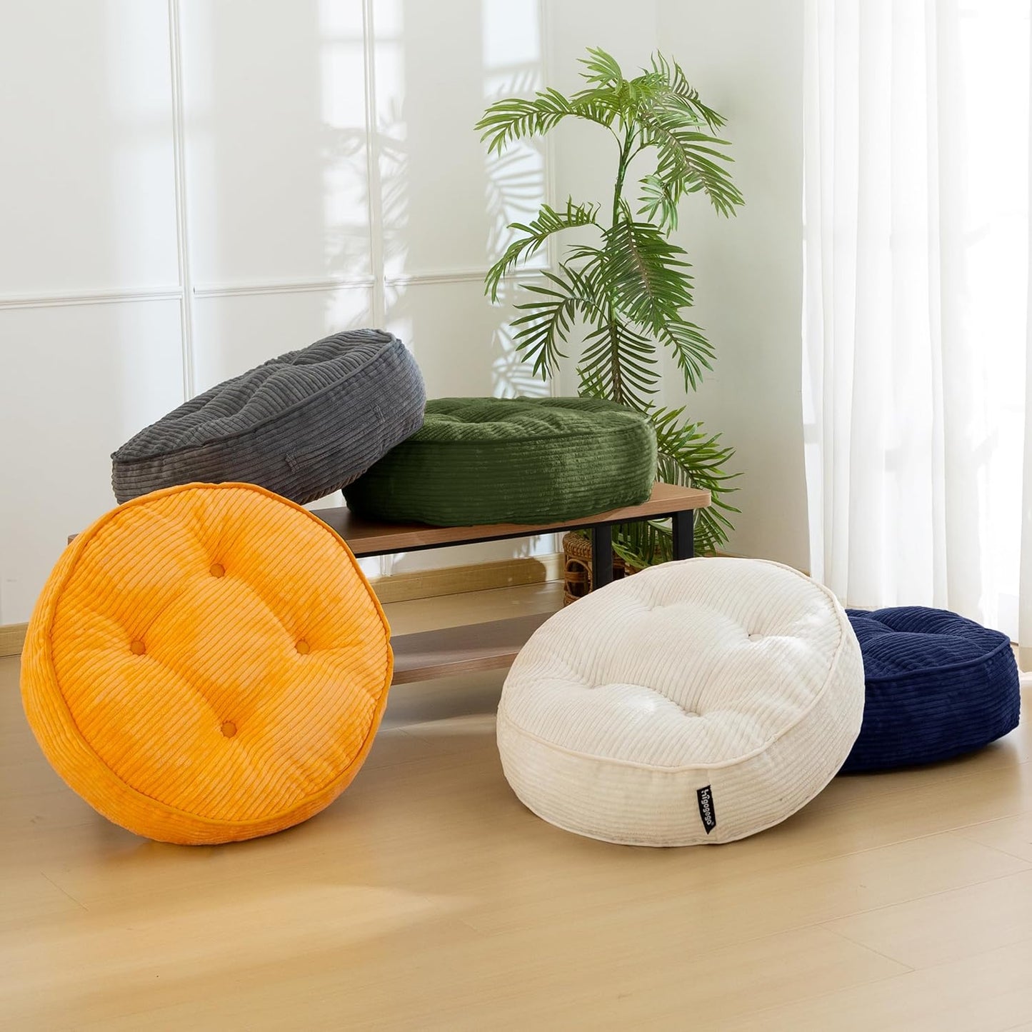 HIGOGOGO Floor Pillow Cushion for Adults, Meditation Cushion Pillow, Large Square Floor Sitting, Tufted Corduroy Cover, for Tatami Living Room or Yoga, 22x22 Inch, Dark Grey