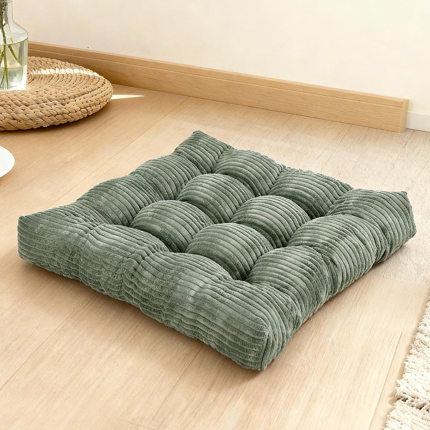 Meditation Floor Pillow Set of 2,Memory Foam Meditation Cushion for Adults Sitting, Large Square Thickened Seat Cushions for Yoga, Tatami Living Room (2, Orange)