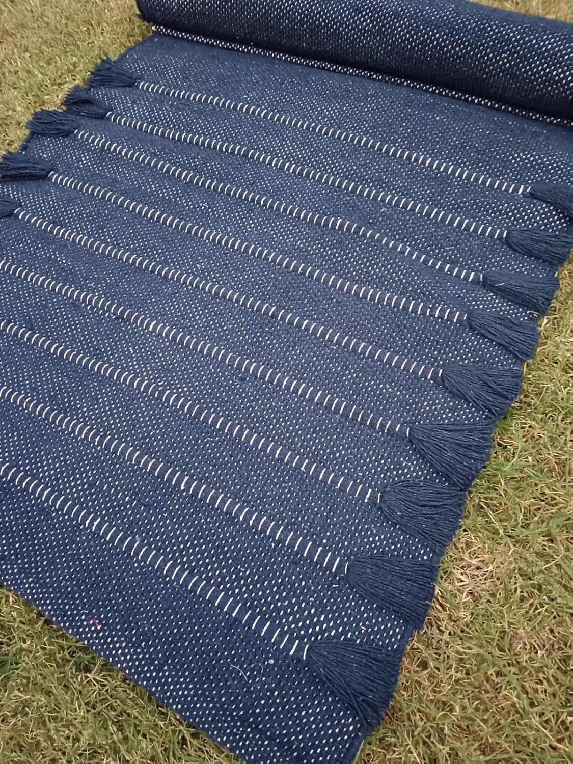 Jaipur art & Rugs Organic Cotton Yoga Mat - Eco-Friendly Hand-Woven Rug - Non Slip & Thick (24”x72”x5mm) for Everyday Fitness at Home - Comfortable Extra-Long