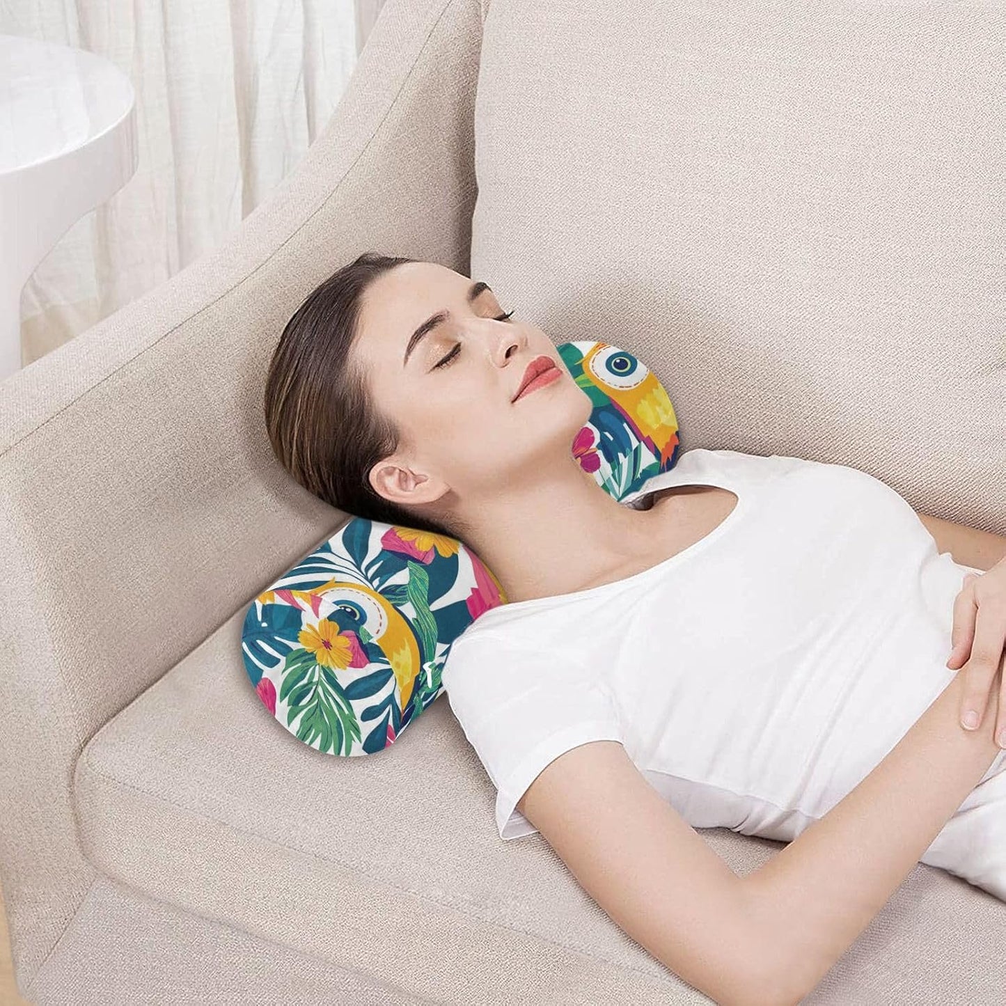 c Neck Roll Pillow Bolster Round Health Memory Foam Long Cervical Cylinder Pillows with Removable Washable Cover for Body Bed Legs Back Yoga - Colors B