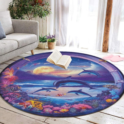Room Sofa Yoga Soft Round Carpet, Home Decor Non Slip Kitchen Office Circle Rug, Machine Washable Modern Round Area Rug Beach Turtles, 60inch