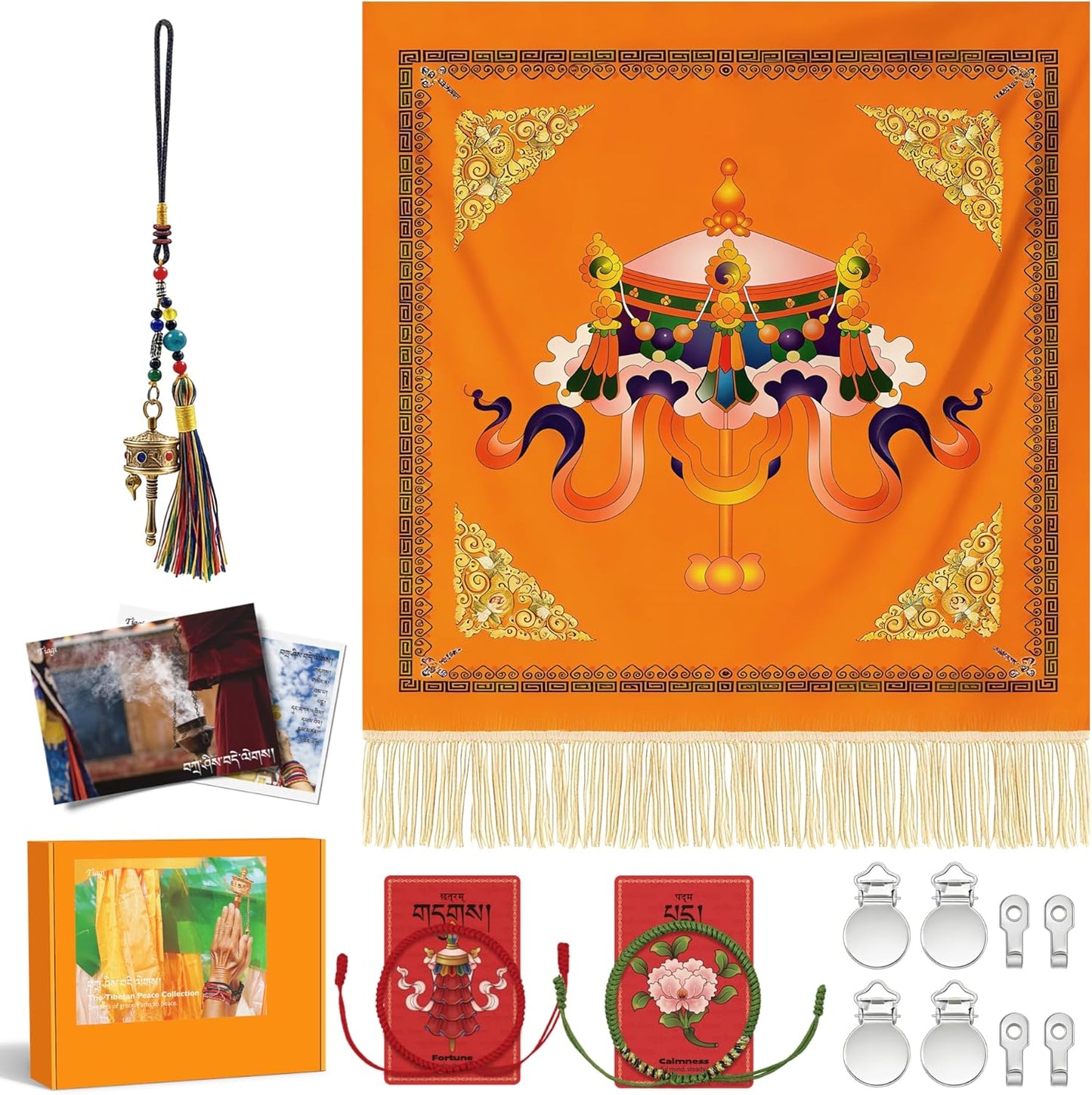 16PCS Handmade Tibetan Thangka Blessing Set, Eight Auspicious Symbols Tapestry, Mindfulness Meditation Kit for Yoga Zen Home Decor, Spiritual Gifts for Women Mom Friends Family Housewarming
