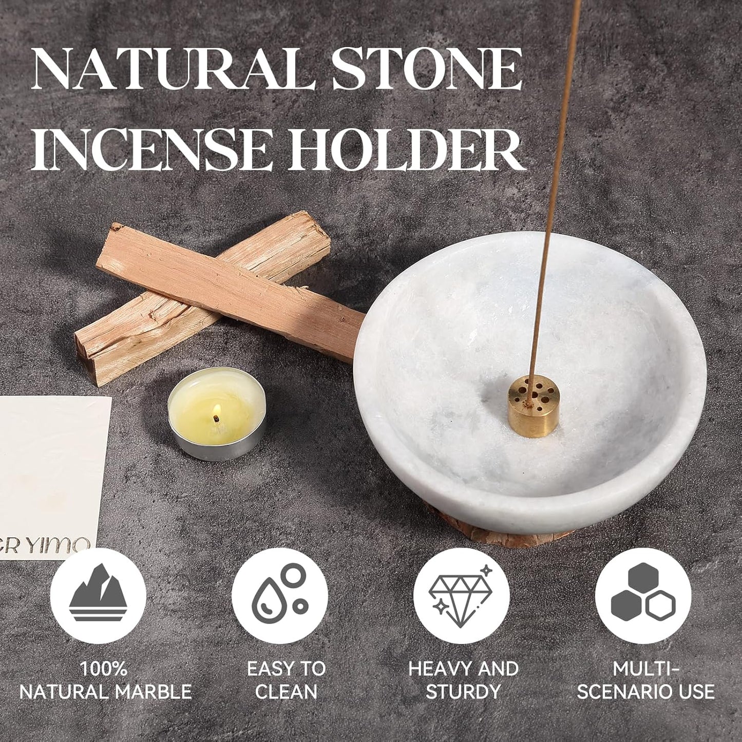 Koville Natural Marble Incense Holder, Incense Holder for Sticks with 9 Holes, Handmade Incense Burner Ash Catcher for Meditation Yoga SPA, Balsam Fir/Palo Santo/Sage/Cone (RoyalBeige)