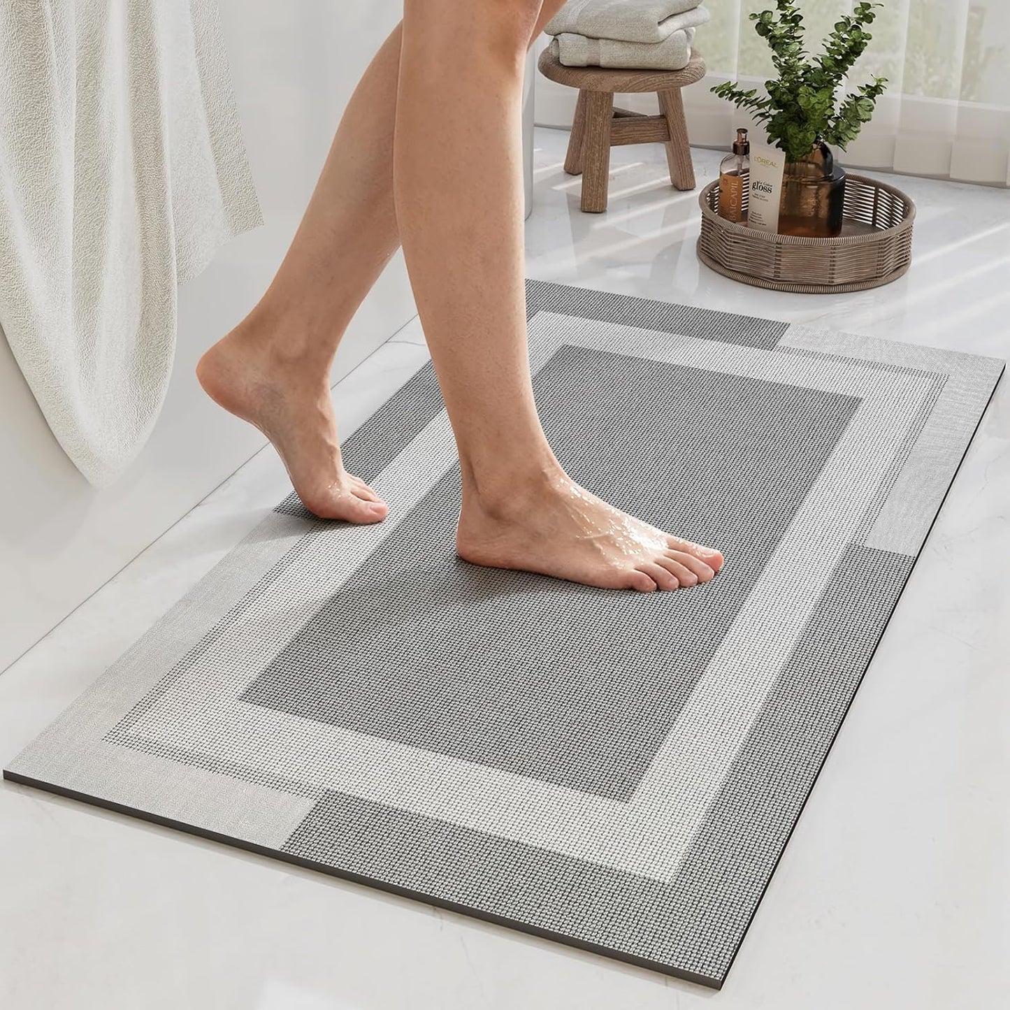 YDKGL Non Slip Long Bath Mat Bathroom Runner, Rubber Backing Ultra Thin Bathroom Rugs Fit Under Door Quick Dry Super Absorbent Washable Bath Rug Shower Mat for Bathtub Sink Floor, Dark Gray 17"x47"