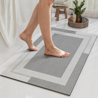 YDKGL Non Slip Long Bath Mat Bathroom Runner, Rubber Backing Ultra Thin Bathroom Rugs Fit Under Door Quick Dry Super Absorbent Washable Bath Rug Shower Mat for Bathtub Sink Floor, Dark Gray 17"x47"