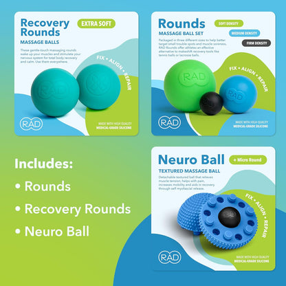 RAD All-in Kit 7-in-1 Foam Roller Set for Whole Body Massage & Myofascial Release with Roller Stick, Yoga Block, Massage Balls Muscle Recovery Tools for Mobility & Flexibility
