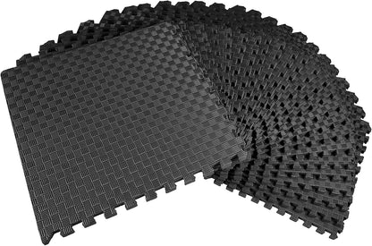 BalanceFrom Puzzle Exercise Mat 1" Thick, EVA Interlocking Foam Floor Tiles for Home Gym, Mat for Home Workout Equipment, Floor Padding for Kids, Black, 24 in x 24 in x 1 in, 24 Sq Ft - 6 Tiles