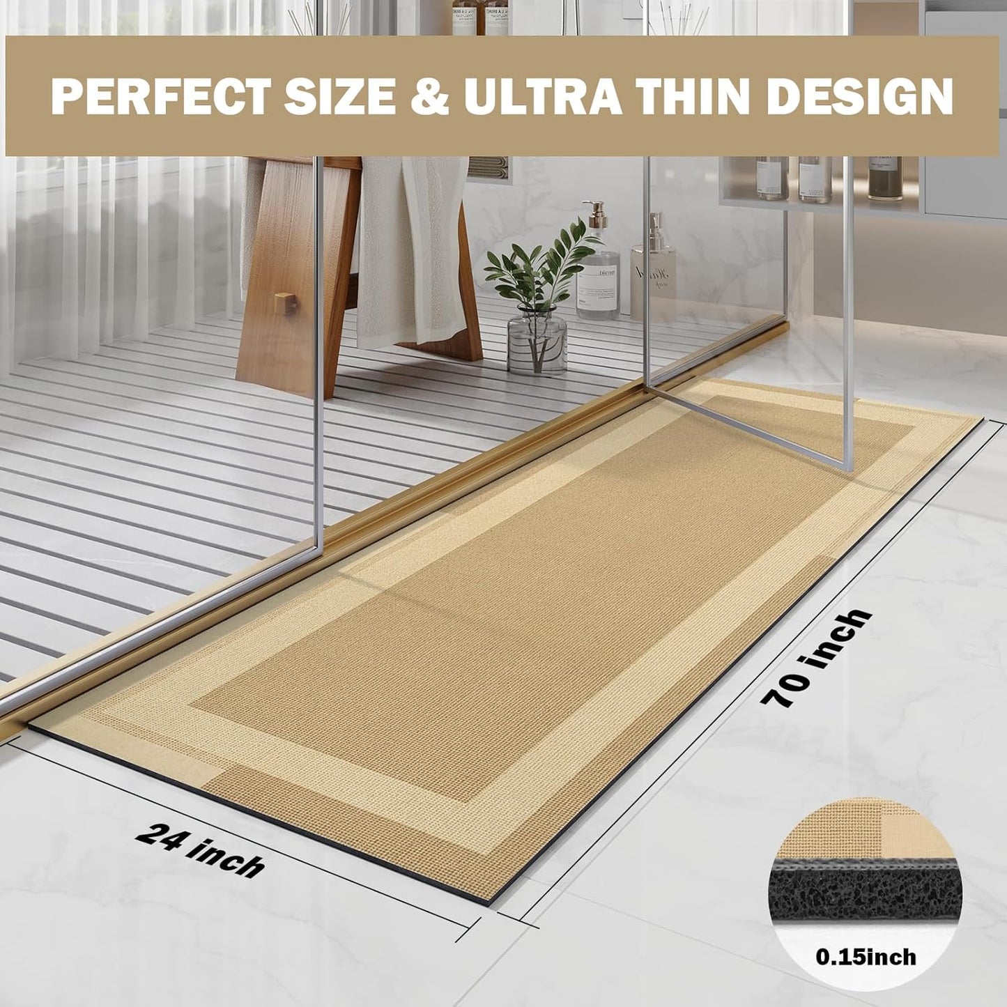YDKGL Non Slip Long Bath Mat Bathroom Runner, Rubber Backing Ultra Thin Bathroom Rugs Fit Under Door Quick Dry Super Absorbent Washable Bath Rug Shower Mat for Bathtub Sink Floor, Dark Gray 17"x47"