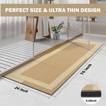 YDKGL Non Slip Long Bath Mat Bathroom Runner, Rubber Backing Ultra Thin Bathroom Rugs Fit Under Door Quick Dry Super Absorbent Washable Bath Rug Shower Mat for Bathtub Sink Floor, Dark Gray 17"x47"