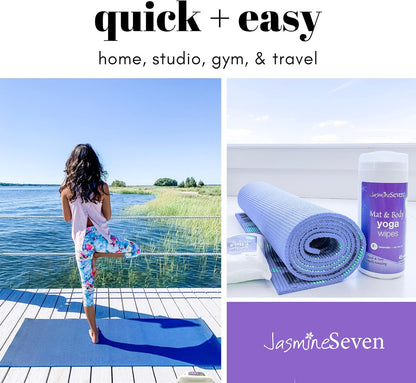 Yoga Wipes for Body and Mat - Natural Lavender and Tea Tree - 45 Wipes in Resealable Canister - by Jasmine Seven