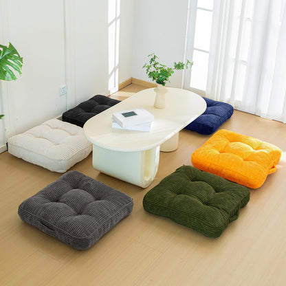 HIGOGOGO Floor Pillow Cushion for Adults, Meditation Cushion Pillow, Large Square Floor Sitting, Tufted Corduroy Cover, for Tatami Living Room or Yoga, 22x22 Inch, Dark Grey