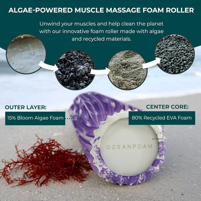 Oceanfoam Ripple Travel Foam Roller (11" x 3.35") Firm Mini Foam Roller for Physical Therapy, Deep Tissue Massage, Back Pain - High Density, Ergonomic Wave Textured - Yoga, Pilates, Exercise (Natural) - Colors B