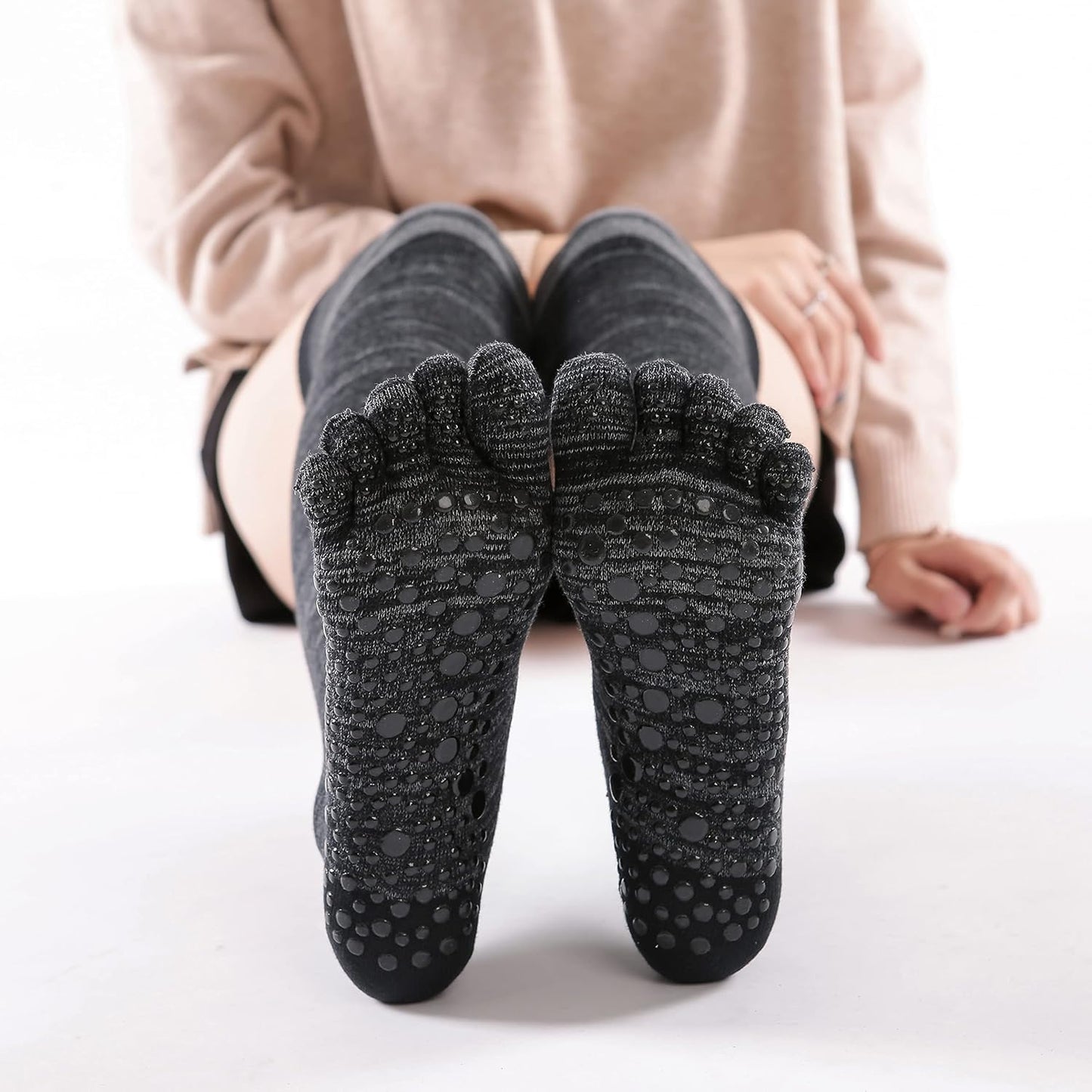 Verdancy Yoga Pilates Toe Socks - Toeless With Grips for Women, Non-Slip Cushioned Over Knee Thigh High