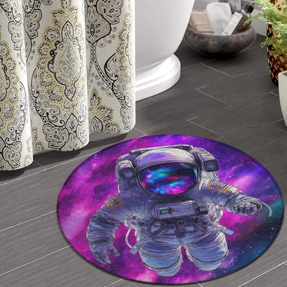 Home Decor Non Slip Kitchen Office Circle Rug, Machine Washable Modern Round Area Rug, Room Sofa Yoga Soft Round Carpet Purple Galaxy Trippy Space Astronaut Art, 36inch