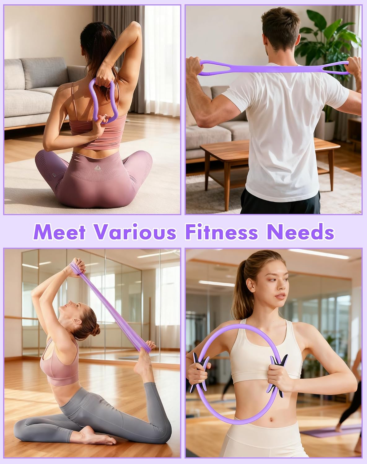 13/15Pcs Pilates Kit for Women, Pilates Equipment for Home Workouts with Magic Circle, Ball, Resistance Bands, Pilates Starter Set for Strength, Toning and Flexibility