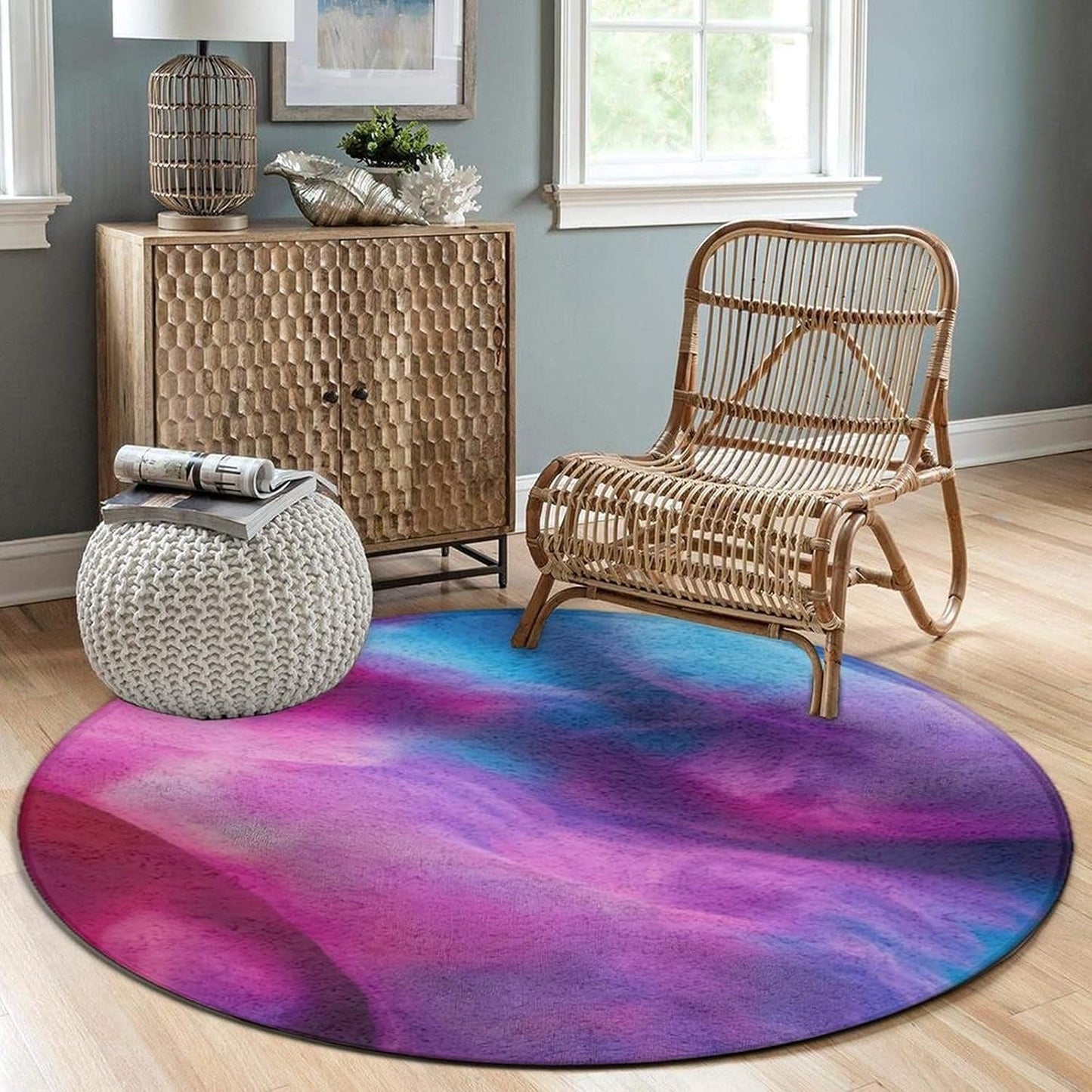 Soft Round Yoga Carpet, Office Chair Decor Round Mat for Carpet and Hardwood Floors Purple Butterfly