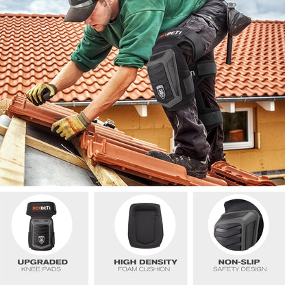 REXBETI Knee Pads for Work, Construction Knee Pads for Men, Heavy Duty Comfortable Anti-slip Foam Gel Knee Pads for Gardening Flooring and Cleaning, Strong Stretchable Straps, Orange