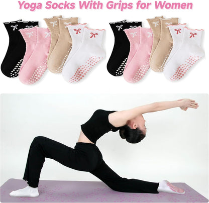 Grip Socks Pilates,4/6Pairs Cotton Cute Pilates Socks for Women, Ruffle Grippy Sock for Yoga Barre Hospital 5-10in