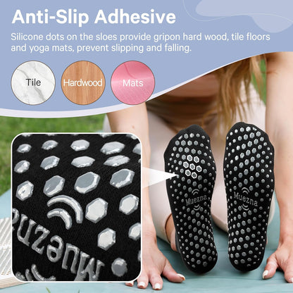 Muezna 6 Pairs Pilates Grip Socks for Women, Non Slip Yoga Socks with Grips, Grippy Socks for Barre, and Hospital